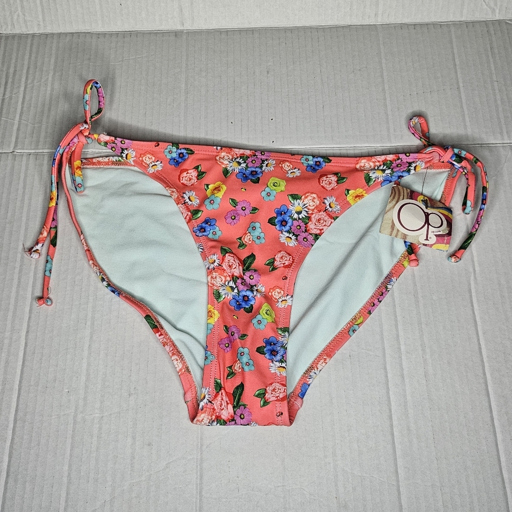 New Juniors Op Tangi Coral Field of Flowers Floral Bikini Set XL Top L Bottom - Picture 10 of 16